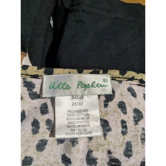 Ulla Popken Cotton Top 28 /30 Notch Neck Beaded Emb Leopard 3/4 Sleeve B64 - Picture 5 of 5